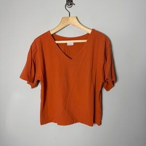 Pacific Cotton Made in USA Short Sleeve V Neck Boxy Fit Tee Shirt Size XL